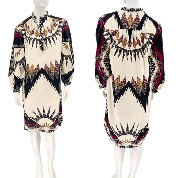 ETRO Gimmie Patchwork Boho Long Sleeve Wool & Silk Shift High-Low Mini Dress NEW - Picture 11 of 15